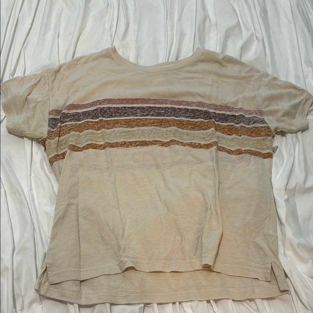 Altar’d state beige short sleeve top womens medium stripes pink purple orange